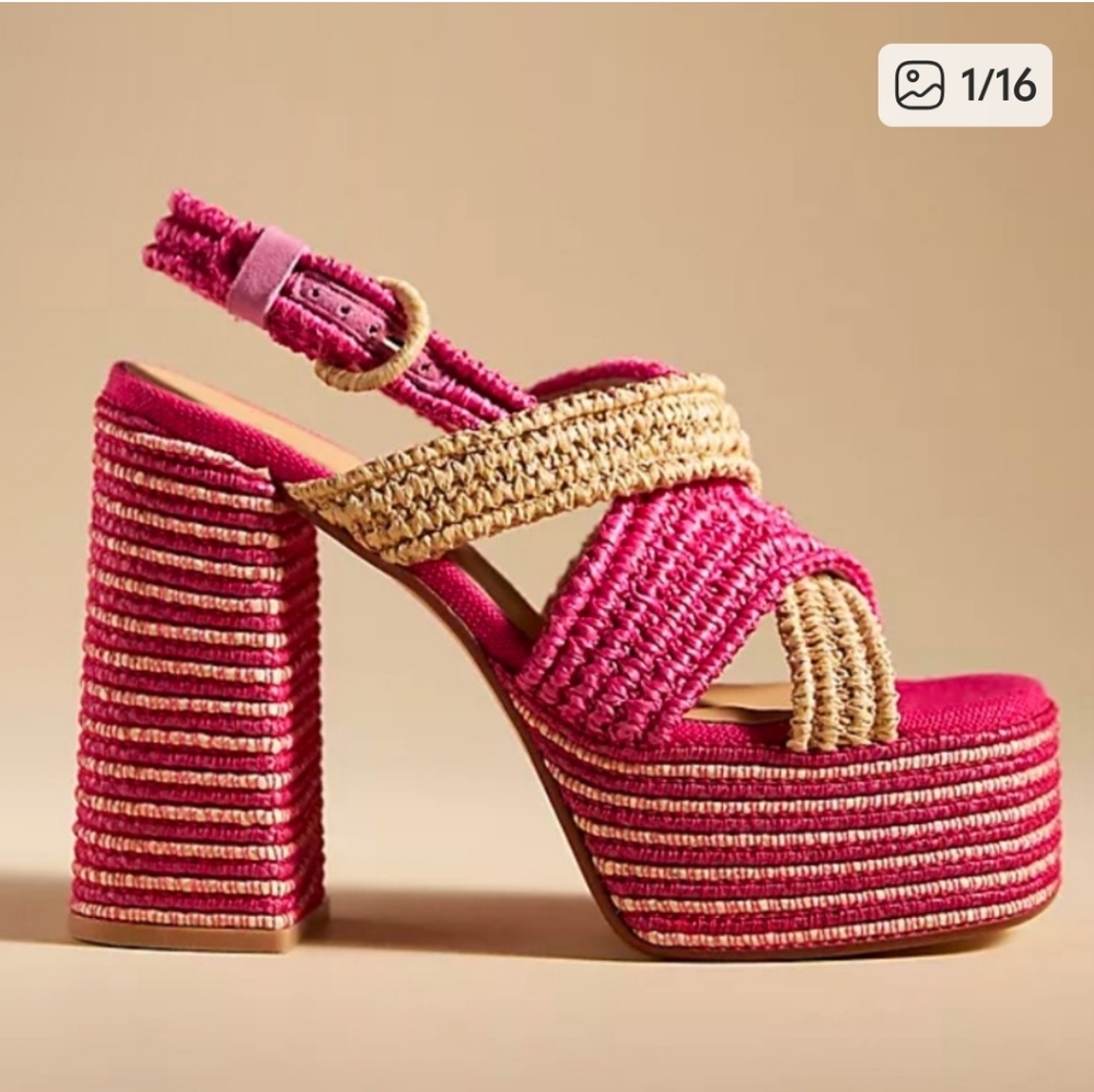 CASTANER RAFFIA Stylish Pink and‎ Tan Women's Platform Sandals